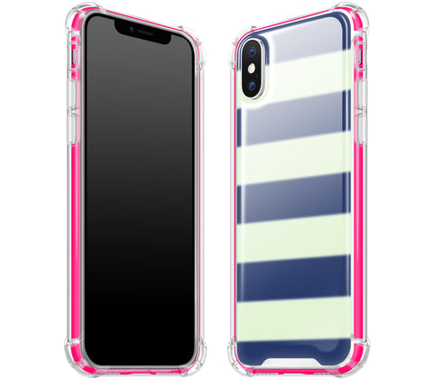 Nautical Striped / Neon Pink <br>iPhone X - Glow Gel case combo