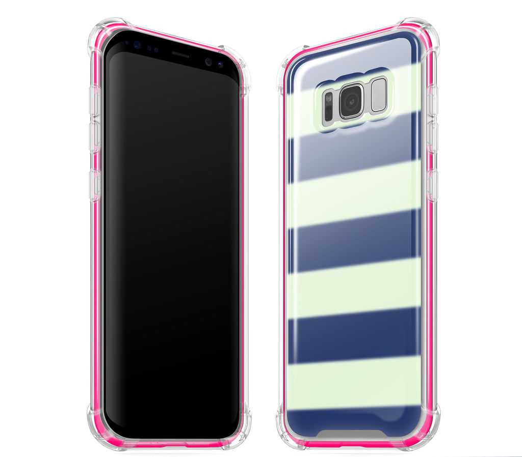Nautical Striped / Neon Pink <br>Samsung S8 - Glow Gel case combo