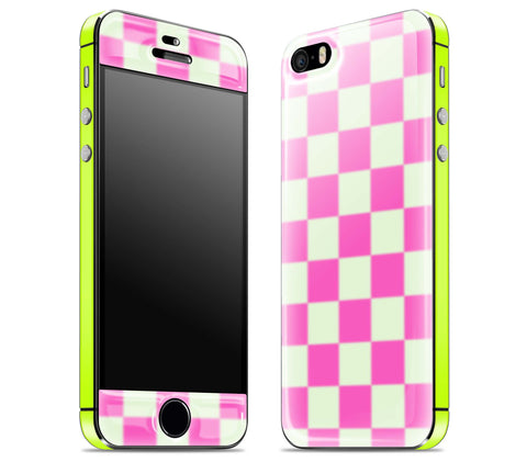 Pink Checkered / Neon Yellow <br>iPhone 5s - Glow Gel Combo